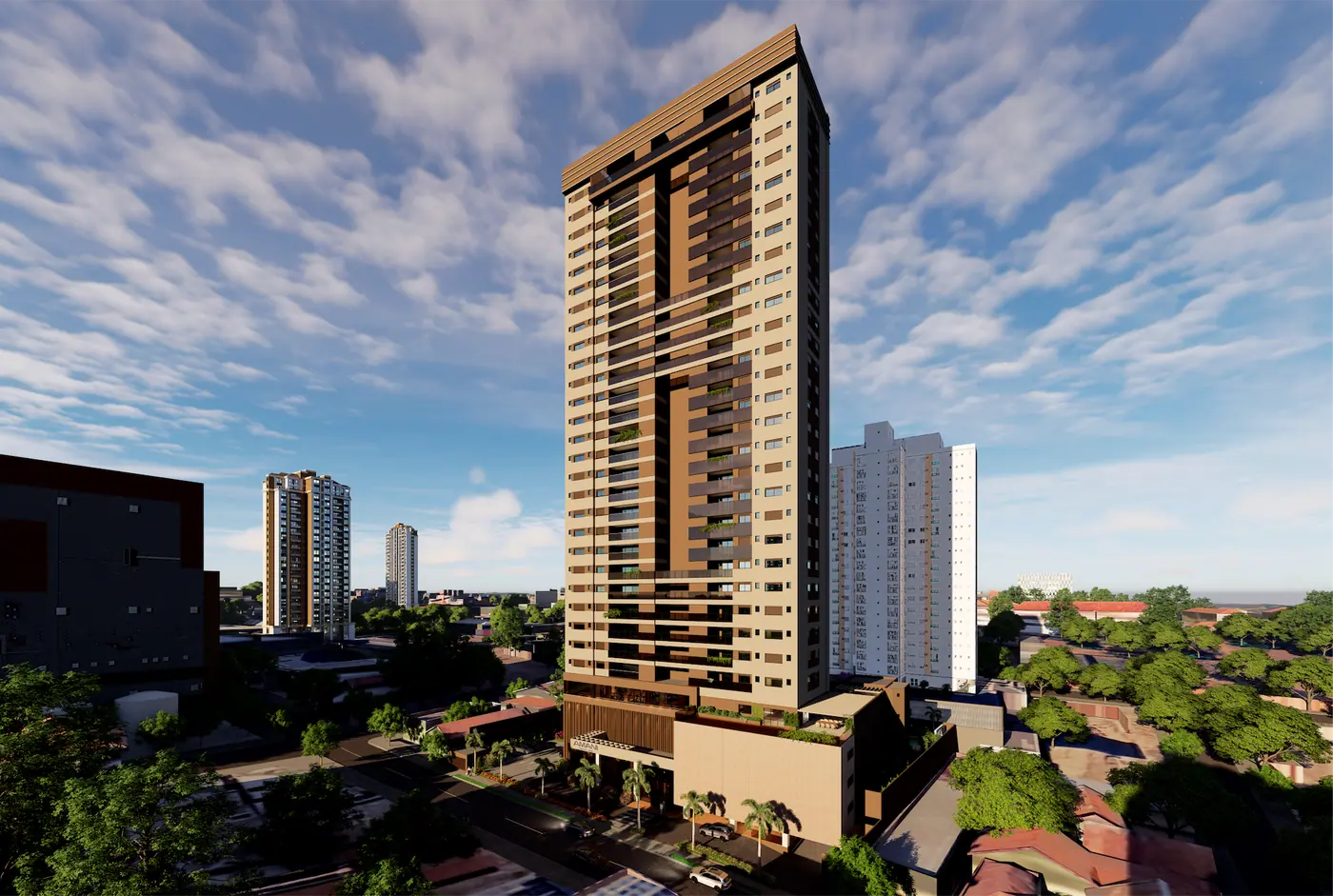 A torre do Amani Comfort Home vista do alto, no bairro Goiabeiras